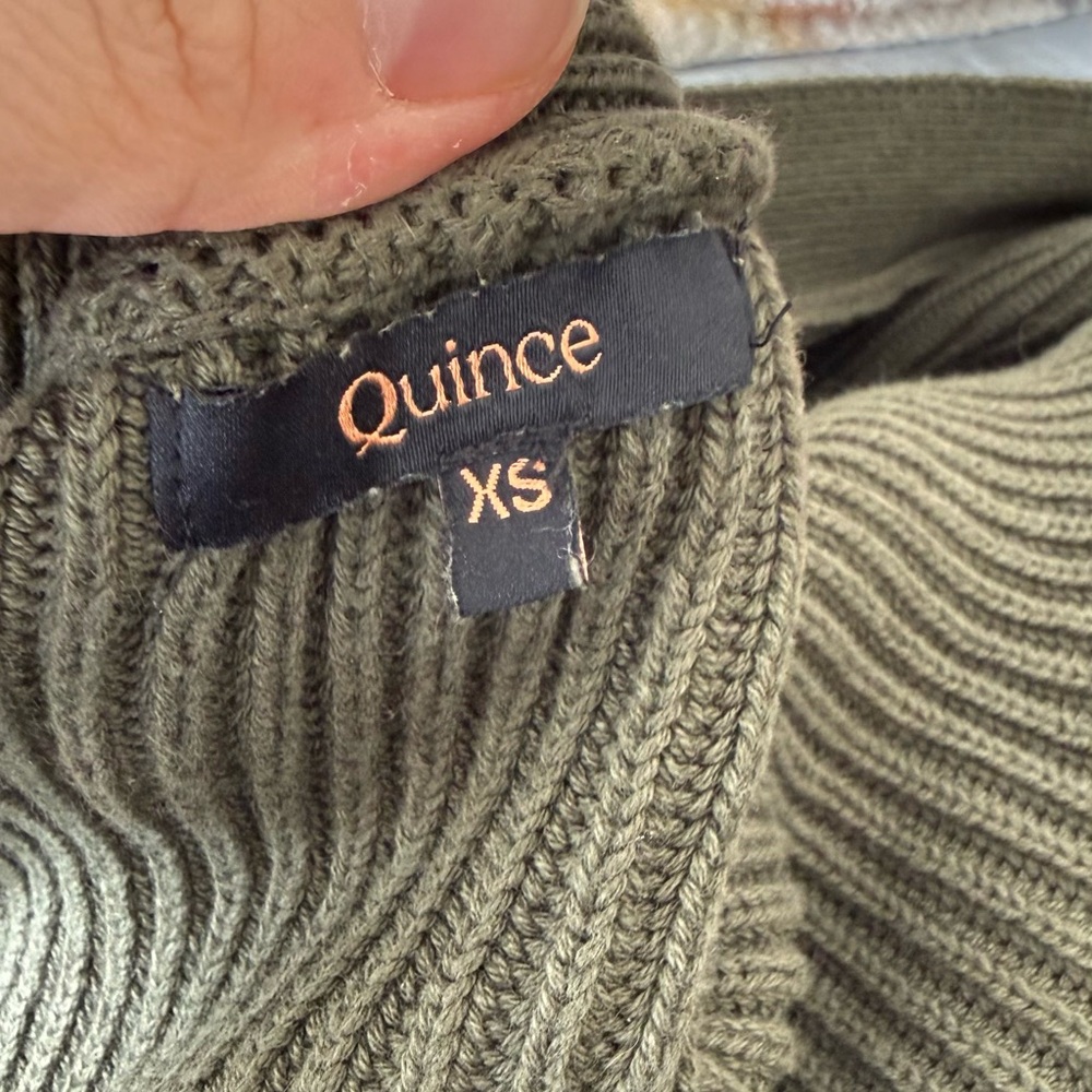 Quince Organic Cotton Cardigan Ribbed Chunky Knit Open Front Olive Sweater XS - Picture 5 of 7